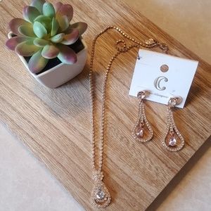 Rose gold and diamond necklace and earring set